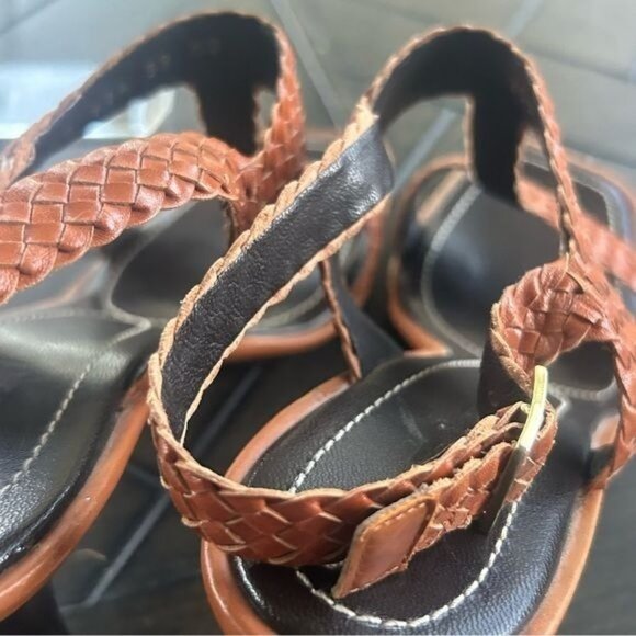 Escada braided leather 3" block heel sandals, neutral, chic size 39 EU ladies - Picture 11 of 12